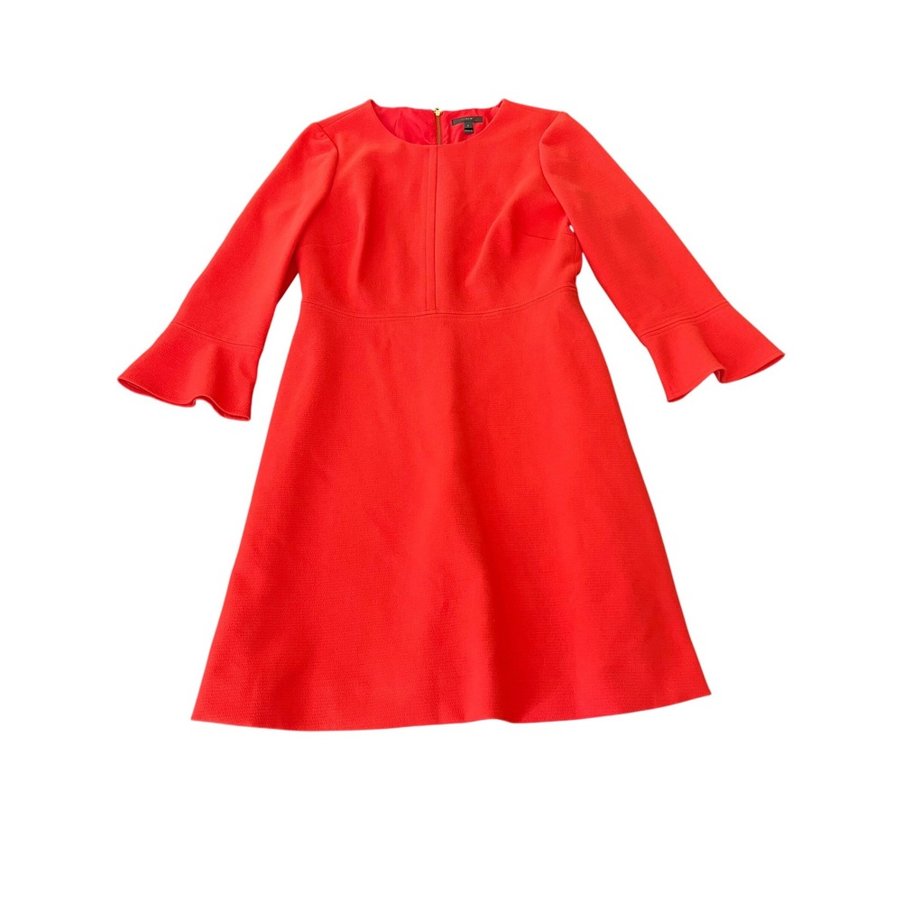 J.Crew Red Textured Crepe Bell Sleeve Fit and Flare Dress Size 8 Gold Zipper